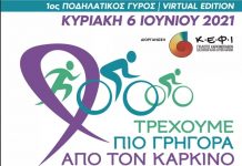 1ο Διαδικτυακός Ποδηλατικός Γύρος, 6 Ιουνίου 2021 : Με Κ.Ε.Φ.Ι. και Θέληση «Τρέχουμε πιο Γρήγορα από τον Καρκίνο»