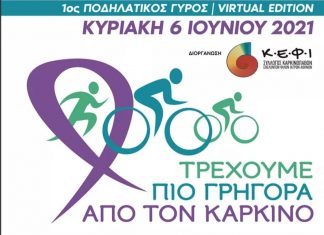 1ο Διαδικτυακός Ποδηλατικός Γύρος, 6 Ιουνίου 2021 : Με Κ.Ε.Φ.Ι. και Θέληση «Τρέχουμε πιο Γρήγορα από τον Καρκίνο»