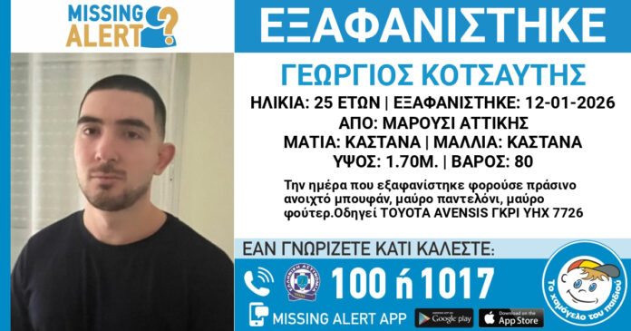 Επείγουσα έκκληση στο Μαρούσι: Τέταρτο 24ωρο αγωνίας για τον 25χρονο Γεώργιο Κοτσαύτη